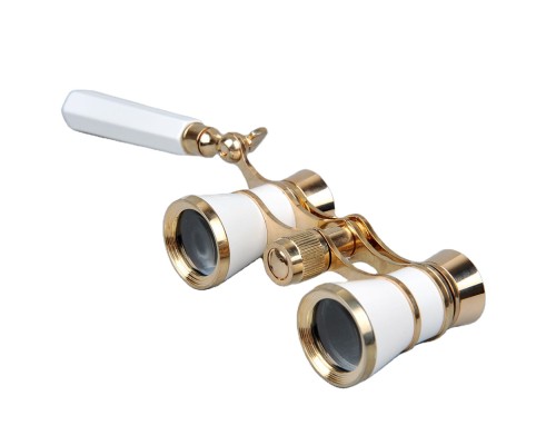 Nefis Işlemeli, Tiyatro / Opera Dürbünü 3x25 Prinç Metal Kaplamalı Retro Beyaz