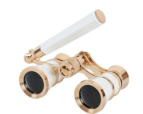 Nefis Işlemeli, Tiyatro / Opera Dürbünü 3x25 Prinç Metal Kaplamalı Retro Beyaz