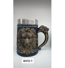 Büyük Boy Aslan Motifli Çelik Kupa Bardak Kod 8412-1