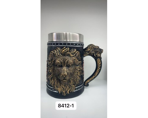 Büyük Boy Aslan Motifli Çelik Kupa Bardak Kod 8412-1