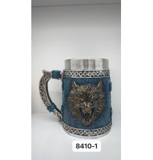 Büyük Boy Mavi Kurt Motifli Çelik Kupa Kod 8410-1