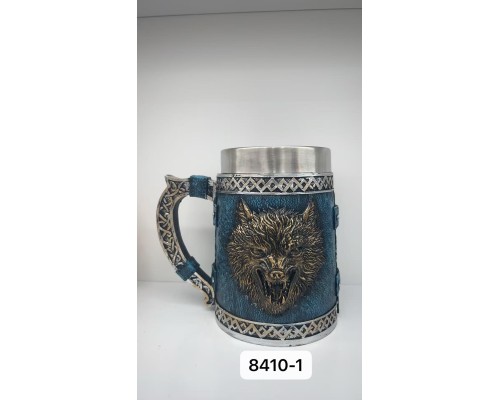 Büyük Boy Mavi Kurt Motifli Çelik Kupa Kod 8410-1