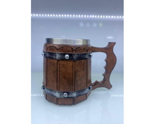 Ahşap Fıçı Şeklinde Çelik Kupa Kod 23006