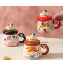 Kedi Desenli Figürlü Seramik Bardak