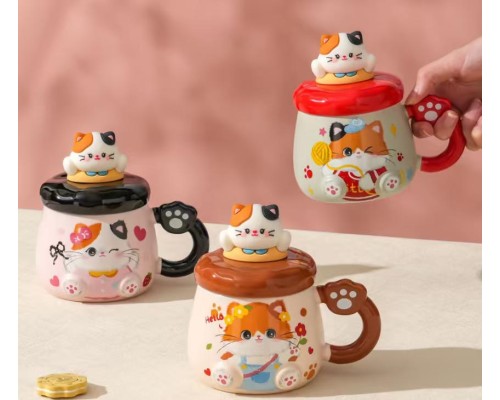 Kedi Desenli Figürlü Seramik Bardak