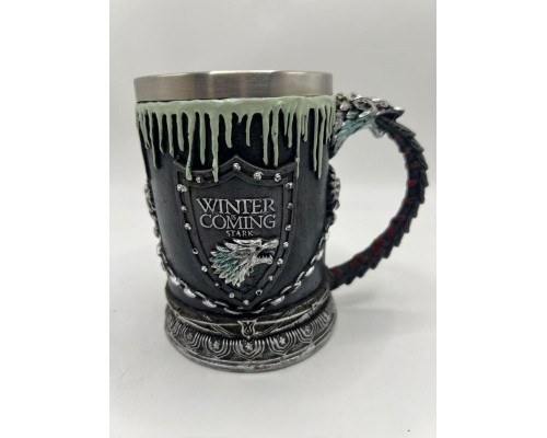 XH21 Büyük Boy winter coming işlemeli çelik kupa bardak