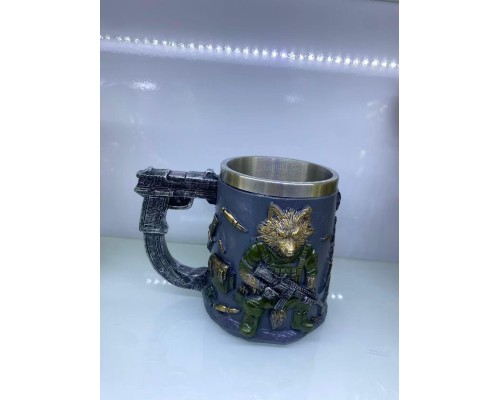 XQ4 Silahlı Kurt Çelik Kupa Bardak