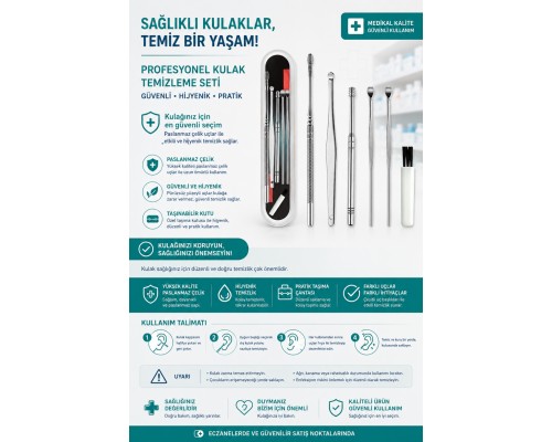 NORDMENDE 6 Parça Paslanmaz Çelik Kulak Temizleyici Seti – Kulak Bakım Aparatı – Metal Kulak Temizlik Seti – Çok Amaçlı Kulak Bakım Ekipmanı
