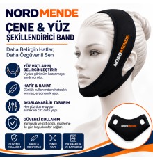 NORDMENDE Çene ve Yüz Şekillendirici Band - Ayarlanabilir V-Line Yüz Toparlayıcı Band - Cırt Cırtlı Esnek Yüz Bandı - Siyah