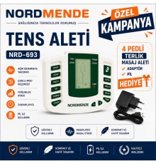 NORDMENDE TENS Cihazı 4 Pedli Dijital Masaj Cihazı | Adaptör 4 Ped ve Pil Hediyeli