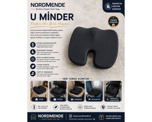 Ortopedik Oturma Minderi Hemoroid Kuyruk Sokumu Destekli Sünger Minder Siyah