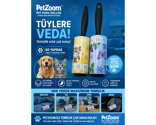 PETZOOM 60 Yaprak Tüy Toplama Rulosu Kedi Köpek Tüy Toplayıcı Ev Koltuk Araç Ofis Temizlik Rulosu