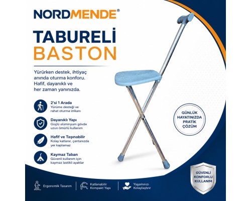 NordMende Tabureli Baston Oturaklı Katlanabilir Yürüyüş Bastonu Taşınabilir Baston Sandalye