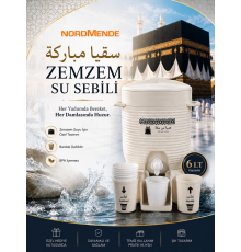 Nordmende Zemzem Su Sebili 6 LT | Kabe Temalı Zemzemlik | Bardaklıklı Hac Umre Hediyelik Sebil
