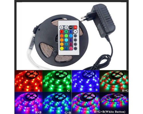 Rgb Şerit 5 Metre 16 Renkli Kumandalı Adaptörlü Çift Taraflı Bant