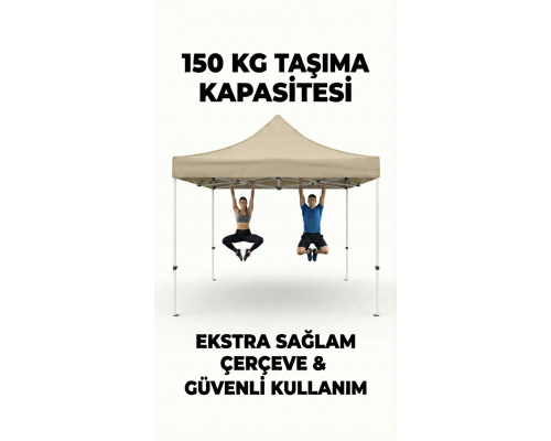 3x3 Metre Gazebo Tente - Su Geçirmez, UV Korumalı, Hızlı Kurulum, Dayanıklı Katlanabilir Çardak (Kare Profil)