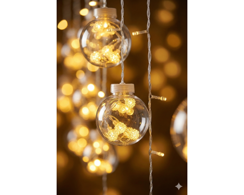 3 Metre 10 Toplu Perde LED Işık - Gün Işığı Şeffaf Dekoratif Aydınlatma - 8 Fonksiyonlu Led