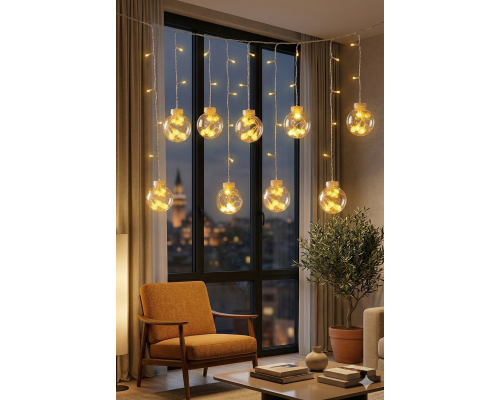 3 Metre 10 Toplu Perde LED Işık - Gün Işığı Şeffaf Dekoratif Aydınlatma - 8 Fonksiyonlu Led