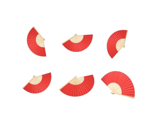 Ahşap Kırmızı Kağıt Yelpaze 12'li Paket