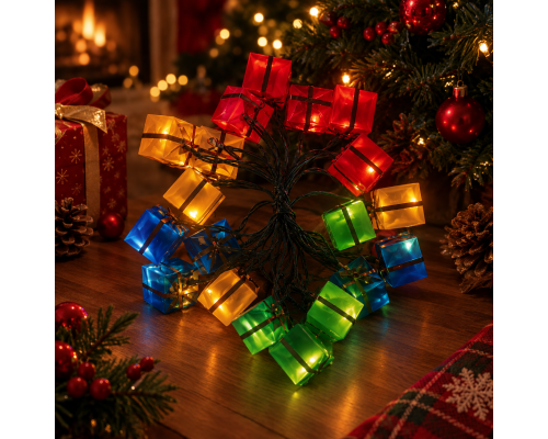 4 Metre 20 Led Pilli 2 Kademeli Hediye Kutusu Yılbaşı Ağacı Süsü Led Işık MZ-2
