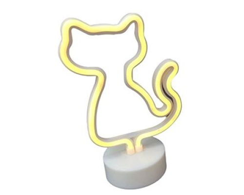 Neon Işıklı Kedi Lamba Pil ve Usb Pembe Işık MZ6200-260