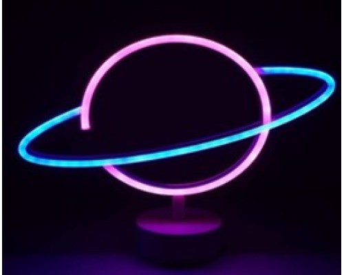 Neon Işıklı Satürn Lamba Pil+Usb MZ-503