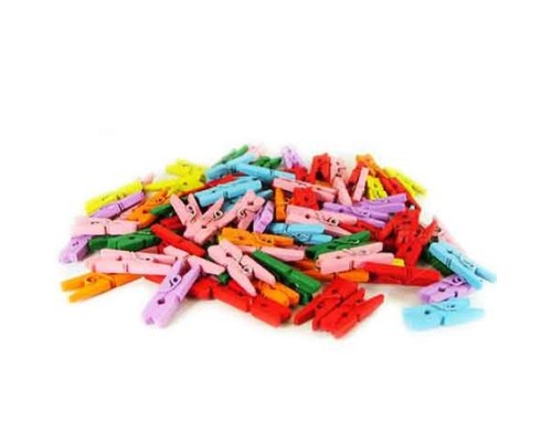 100'lü Renkli Ahşap Mandal 2.5cm (12'li Paket-1200 Adet)