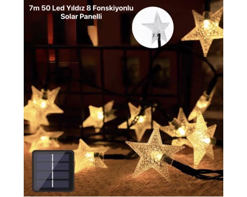 7m 50 Led Yıldız 8 Fonksiyonlu Solar Panelli-Gün Işığı