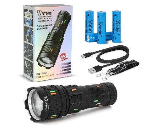 5000 LÜMEN CREE TG LED ŞARJ GÖSTERGELİ EL FENERİ WATTON WT-731