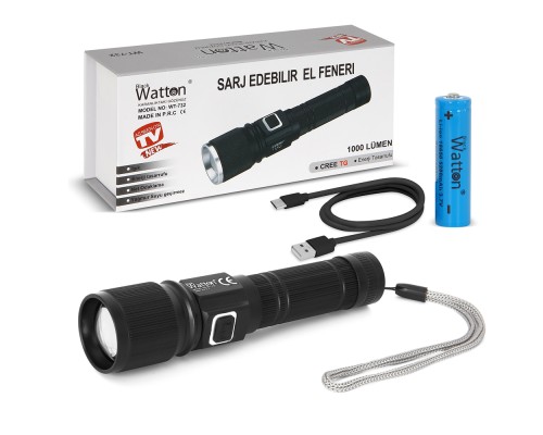 CREE TG LED 1000 LÜMEN GÖSTERGELİ FONKSİYONEL EL FENERİ WATTON WT-732 CREE TG LED 1000 LÜMEN GÖSTERGELİ FONKSİYONEL EL FENERİ WATTON WT-732