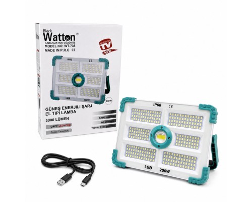 200W IŞIK GÜCÜNDE 3000 LÜMEN SOLAR GÜNEŞ ENERJİLİ ŞARJLI LAMBA WT-738